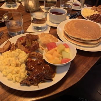Saints + Council - Braised short ribs Pancakes with Berry compote on the side - Breakfast & Brunch Near Me - Atlanta, Georgia Saints + Council - Braised short ribs Pancakes with Berry compote on the side - Breakfast & Brunch Near Me - Atlanta, Georgia