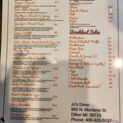 JJ’s Diner - Breakfast Menu