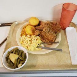 Golden Lady Restaurant - Pork chops, beans, mac n cheese, green beans, & corn bread