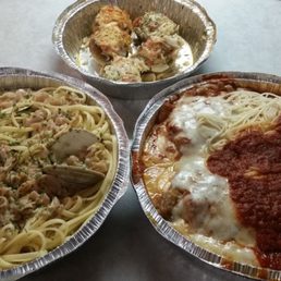 Seafood Mushrooms - Linguine White Clam Sauce - Eggplant Rollatini with Angel Hair Pasta