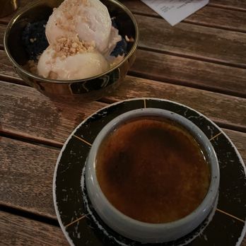 Hanuman Thai Eatery - Coconut Ice Cream with Sticky Rice and Thai Tea Crème Brûlée - Thai Near Me - Costa Mesa, California