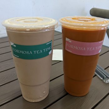Formosa Tea Time - L-R: Almond Milk Tea, $3.75 + large size $1.50, prior to tax. Tiger Milk Tea, $3.75 + large size $1.50, prior to tax - Coffee & Tea Near Me - Anaheim, California Formosa Tea Time - L-R: Almond Milk Tea, $3.75 + large size $1.50, prior to tax. Tiger Milk Tea, $3.75 + large size $1.50, prior to tax - Coffee & Tea Near Me - Anaheim, California