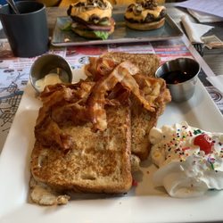 Happy Belly Restaurant - My French Toast with generous amount of bacon. Yum