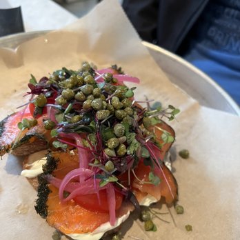 Emissary Coffeehouse - Lox toast with capers and micro greens - Coffee & Tea Near Me - Washington, DC, District of Columbia Emissary Coffeehouse - Lox toast with capers and micro greens - Coffee & Tea Near Me - Washington, DC, District of Columbia