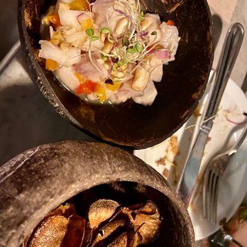 Patio de las Flores - Ceviche- love, love loved the ceviche- chips tasted a little burned for me, so I ate it without them - Tapas/Small Plates Near Me - Carolina, Puerto Rico