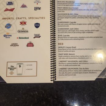 Bennigan's - Menu - The menu features beer brands on the left page, including Bud Light, Miller Lite, and Guinness, and wine options on the right, such as Moscato and Chardonnay, at Bennigan's in Borger, TX. - American Near Me - Borger, Texas