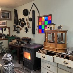 Two Old Goats Antiques - Latest remodeling efforts, walls getting filled with foundry molds from Bangor Maine