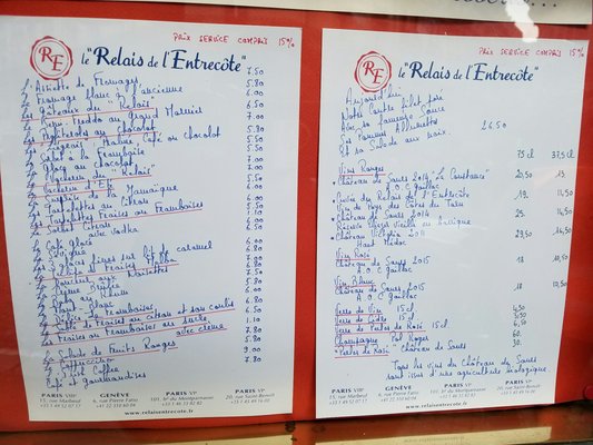 Menu photo 8 Le Relais de l'Entrecôte Paris, 75 Menu photo 8 Le Relais de l'Entrecôte Paris, 75