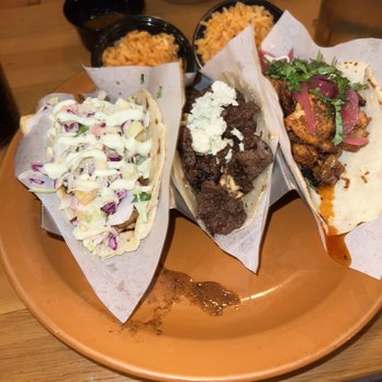 Cocina Madrigal - Oaxaca Shrimp Taco (left), Beef Tenderloin Steak Taco (middle), Al Pastor Taco (right) - Tacos Near Me - Phoenix, Arizona
