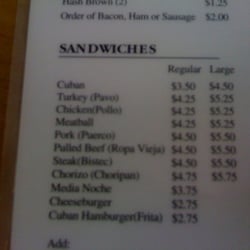 Aguila Sandwich Shop - Sandwich menu