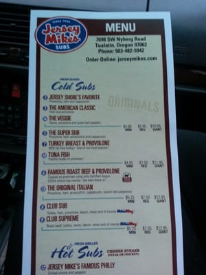 Menu photo 1 Jersey Mike's Subs Tualatin, OR