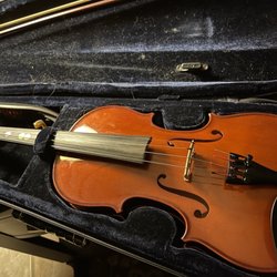 Music On Main - Showing my new violin to my new teacher, Frances.