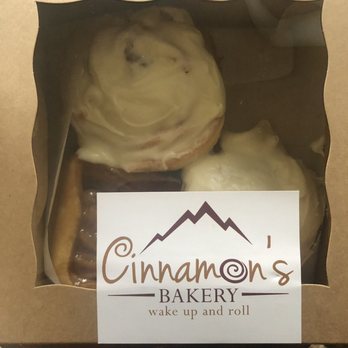 Cinnamon's Bakery - One salted caramel, one cherry cinnamon roll, and one original. Jerry was the flavor of the day - Bakeries Near Me - Estes Park, Colorado Cinnamon's Bakery - One salted caramel, one cherry cinnamon roll, and one original. Jerry was the flavor of the day - Bakeries Near Me - Estes Park, Colorado