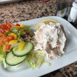 Prawn and smoked salmon cheese cake. It's like a dip and was the best thing we ate. Prawn and smoked salmon cheese cake. It's like a dip and was the best thing we ate.
