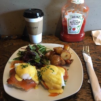 Alchemy Coffee - Smoked salmon with portobello mushroom and kale eggs Benny - Coffee & Tea Near Me - Markham, Ontario