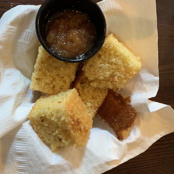 Famous Toastery - Cornbread and cinnamon applesauce. Oh my goodness, never would I have thought pair these two items but I will in the future. - Breakfast & Brunch Near Me - Davidson, North Carolina
