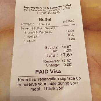 Teppanyaki Grill & Buffet - $7.49 for weekday lunch buffet. Cheaper than going to Wendy's! - Sushi Bars Near Me - Lanham, Maryland Teppanyaki Grill & Buffet - $7.49 for weekday lunch buffet. Cheaper than going to Wendy's! - Sushi Bars Near Me - Lanham, Maryland