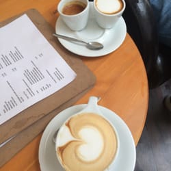 Black & Bloom - Latte and One-and-One (espresso and espresso macchiato on one plate).
