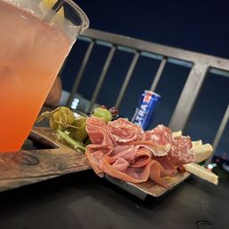 Mich Ultra, Charcuterie Board, Dragon's Blood drink