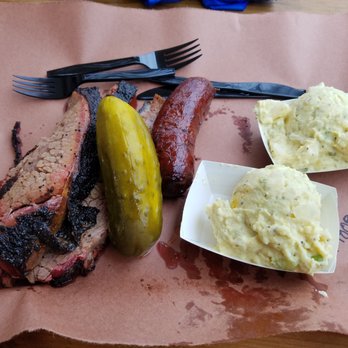 la Barbecue - Brisket at its best! Solid pickle and potato salad too. - Barbeque Near Me - Austin, Texas la Barbecue - Brisket at its best! Solid pickle and potato salad too. - Barbeque Near Me - Austin, Texas