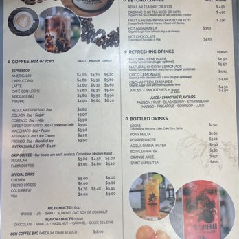 Colombian Coffee House - Drink menu 10/24 - Colombian Near Me - Delray Beach, Florida
