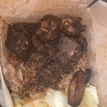 Jerkin Chicken Restaurant - 5 little tough pieces of Oxtail. Rice was ok. Lots of cabbage and one plantain.....this was $20 bucks! Smh - Caribbean Near Me - Jersey City, New Jersey