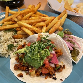 MESHICO Tacos & Tequila - Vegan Chorizo taco with cilantro lime rice and seasoned fries - Tacos Near Me - Rochester Hills, Michigan MESHICO Tacos & Tequila - Vegan Chorizo taco with cilantro lime rice and seasoned fries - Tacos Near Me - Rochester Hills, Michigan