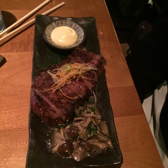 Roka Akor - Chicago - NY strip loin with soy butter and glazed mushrooms - Sushi Bars Near Me - Chicago, Illinois Roka Akor - Chicago - NY strip loin with soy butter and glazed mushrooms - Sushi Bars Near Me - Chicago, Illinois