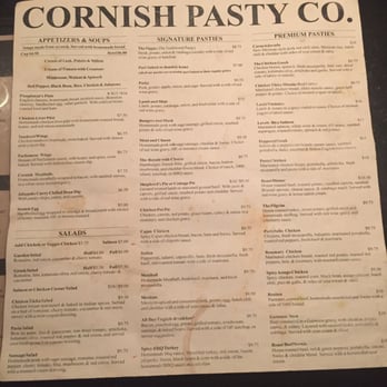 Cornish Pasty - Lots and lots to choose from. And this is just the front of the menu. - British Near Me - Tempe, Arizona Cornish Pasty - Lots and lots to choose from. And this is just the front of the menu. - British Near Me - Tempe, Arizona