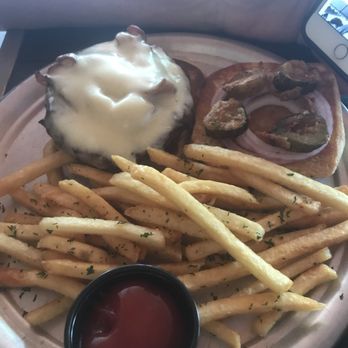 Railyard Bar & Grill - Hickory burger + fries - American Near Me - San Marcos, Texas Railyard Bar & Grill - Hickory burger + fries - American Near Me - San Marcos, Texas