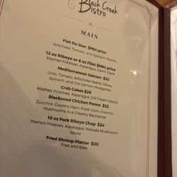 Black Creek Bistro - Main menu