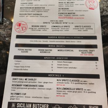 The Sicilian Butcher - Coctail menu - Italian Near Me - Dallas, Texas
