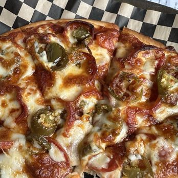 The Drunken Crow - Hot Honey pizza (gf crust): cup pepperoni, jalapeños, house made hot honey - Pizza Near Me - Vancouver, Washington