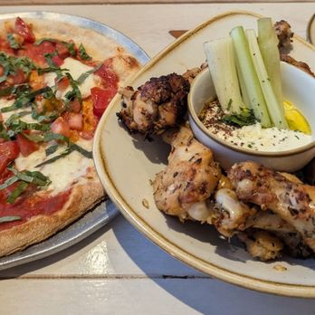 Monkeypod Kitchen - Marguerite pizza with chicken wings grilled - Tacos Near Me - Honolulu, Hawaii