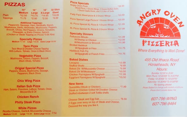 Menu photo 2 Angry Oven Pizzeria Bath, NY Menu photo 2 Angry Oven Pizzeria Bath, NY