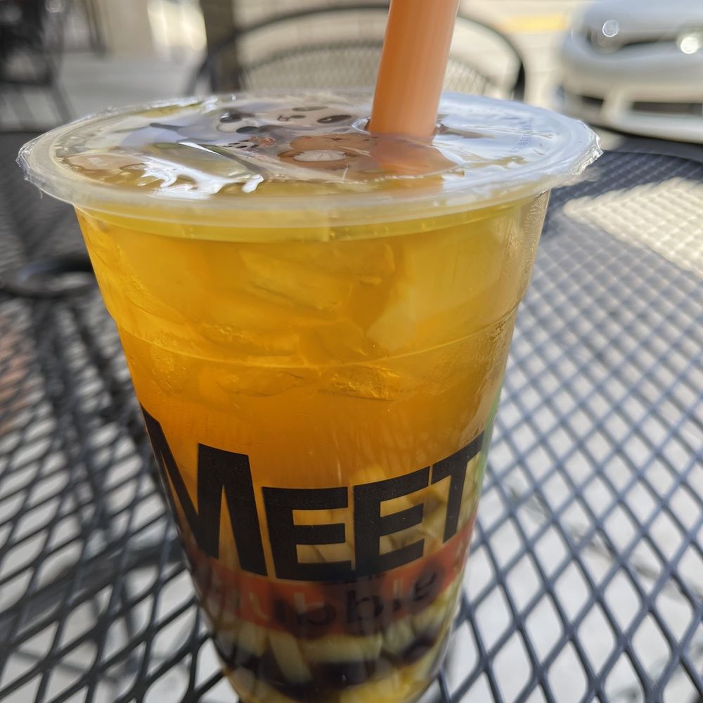 Meetcha Bubble Tea Cafe - Passion fruit Jasmine Green Tea with mango jellies and boba - Bubble Tea Near Me - Plano, Texas