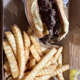 Double smash with crinkle fries Double smash with crinkle fries