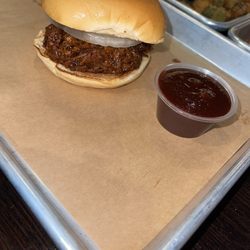 Chopped Brisket Sandwiches and fried Okra