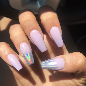Classy Nails & Spa - Lilac with holo tips - Nail Salons Near Me - Redford Charter Township, Michigan