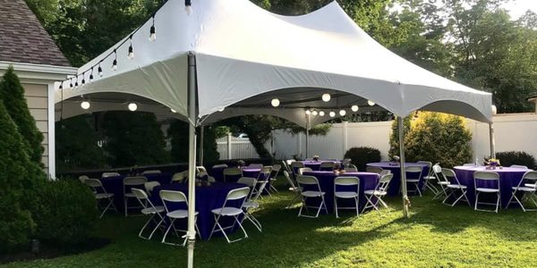 20x30 Frame Tent Package - 60 White Chairs
6- 5ft. Round Tables
1- 8ft. Buffet Table
1- Six-Globe Lighting Set 20x30 Frame Tent Package - 60 White Chairs
6- 5ft. Round Tables
1- 8ft. Buffet Table
1- Six-Globe Lighting Set
