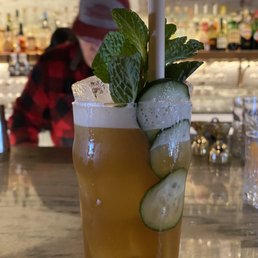 Extraordinary Pimm's Cup, with it's creator, Saul, in the background. Extraordinary Pimm's Cup, with it's creator, Saul, in the background.