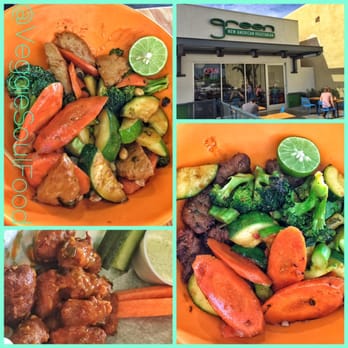 Green Restaurant - Top left - Peanut Sauce Bowl with mock chicken, Bottom left - Buffalo wings, Bottom right - Kung Pao Bowl with mock beef - Vegetarian Near Me - Tempe, Arizona Green Restaurant - Top left - Peanut Sauce Bowl with mock chicken, Bottom left - Buffalo wings, Bottom right - Kung Pao Bowl with mock beef - Vegetarian Near Me - Tempe, Arizona