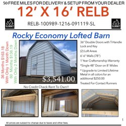 Summit Portable Buildings - 12'x16' Rocky Economy Lofted Barn
