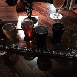 Beer flight - writing the names of the beers in chalk is a nice touch