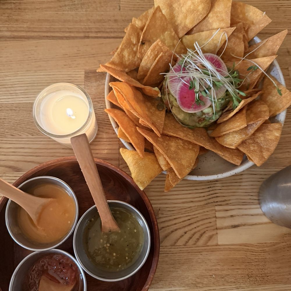Rascal's Vegan - Chips and Guac Half Order + Salsas for the tables (habanero, verde, red) - Vegan Near Me - Santa Barbara, California Rascal's Vegan - Chips and Guac Half Order + Salsas for the tables (habanero, verde, red) - Vegan Near Me - Santa Barbara, California