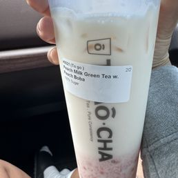 Peach Milk Green Tea w/Peach Boba
