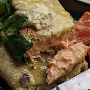 Redcliff Restaurant & Bar - Salmon with spinach crepe - Cafes Near Me - Te Anau, STL Redcliff Restaurant & Bar - Salmon with spinach crepe - Cafes Near Me - Te Anau, STL