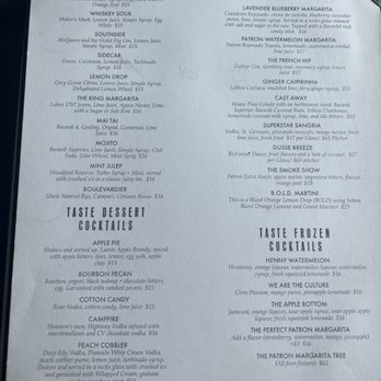 Taste Kitchen Bar - Cocktail menu. So many delicious options. - Breakfast & Brunch Near Me - Houston, Texas Taste Kitchen Bar - Cocktail menu. So many delicious options. - Breakfast & Brunch Near Me - Houston, Texas