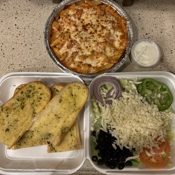 Dalia's Pizza - Baked Ziti Dinner with salad and garlic bread for two $17.99 - Pizza Near Me - Corona, California