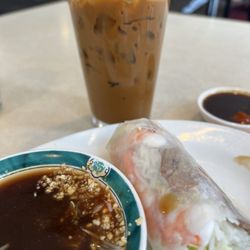 Jade Dragon - Iced Vietnamese coffee & half eaten Spring Roll